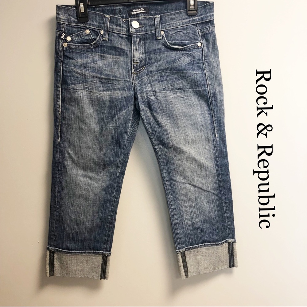 Rock & Republic Blue Denim Cuffed Chrissy Jean 28